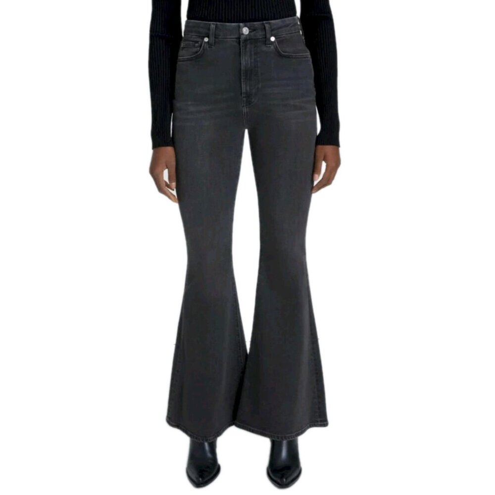 7 For All Mankind Megaflare Black High Waist Denim Flared Jeans Women's Size 25